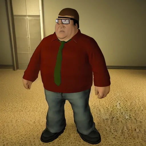 Image similar to screenshot of a 3 d model of peter griffin in resident evil for the ps 1