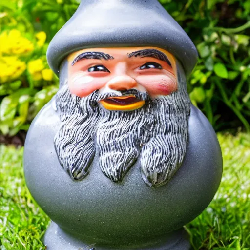 Prompt: A high-quality photo of Sajid Javid as a mean garden ((gnome)), glazed, glossy, m.zuiko 75mm, f 1.8, 1/400, RAW, unedited, 8K, high quality,