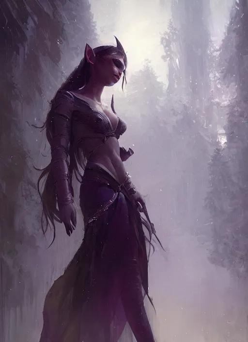 Image similar to female nightelf girl, beautiful face, rule of thirds, intricate outfit, spotlight, by greg rutkowski, by jeremy mann, digital painting