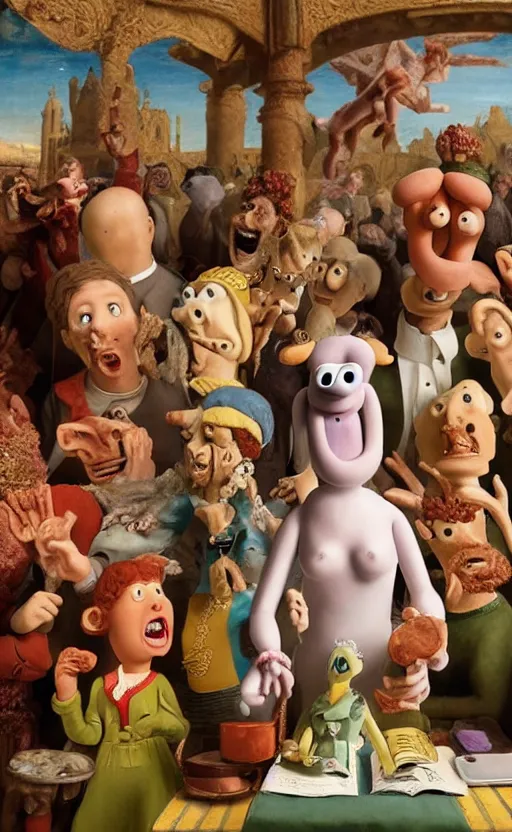 Prompt: god saves the queen, claymation, epic, ( ( renaissance painting ) ), in the style of wallace and gromit