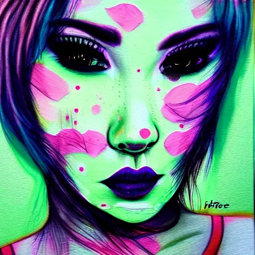 Image similar to new dot tea, art by harumi hironaka, sharpen, smooth edges, close-up, varying angles, half the face shows in certain photos,