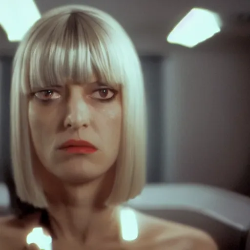 Prompt: movie still of robotic mia wallace, cinematic composition, cinematic light, criterion collection, by quentin tarantino