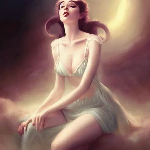 Prompt: a portrait of a haunted beautiful girl bored by charlie bowater and anna dittmann and gil elvgren.