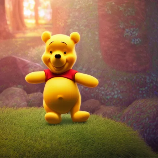 Image similar to 3 d model of winnie the pooh, octane render, 4 k, strong bokeh