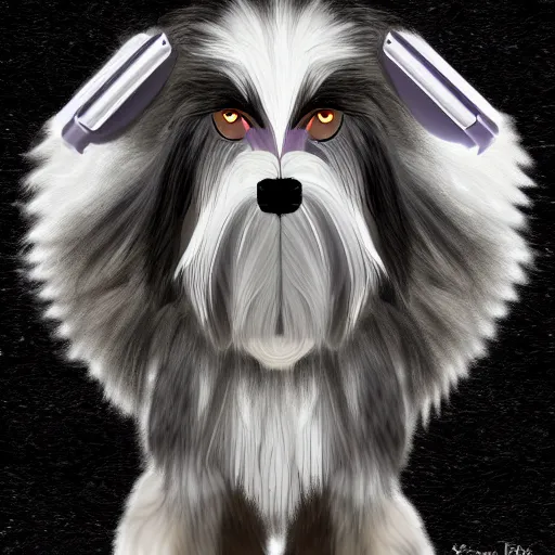 Prompt: robotic bearded collie that's a robot. digital art. fetch. arf.