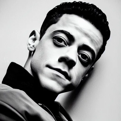 Prompt: a portrait of Rami Malek.