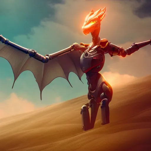 Image similar to cinematic shot of a large beautiful anthropomorphic female robotic dragon standing in an elegant pose, sharp claws, 4 claws, well designed, high quality HD digital art, artstation, deviantart, furaffinity, octane render