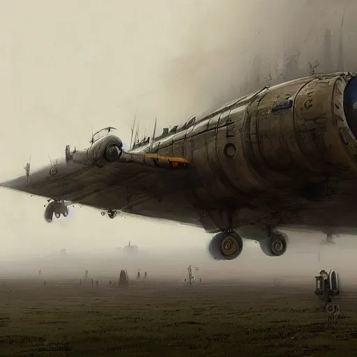 Prompt: huge steampunk aircraft, sky,, dense fog, jakub rozalski