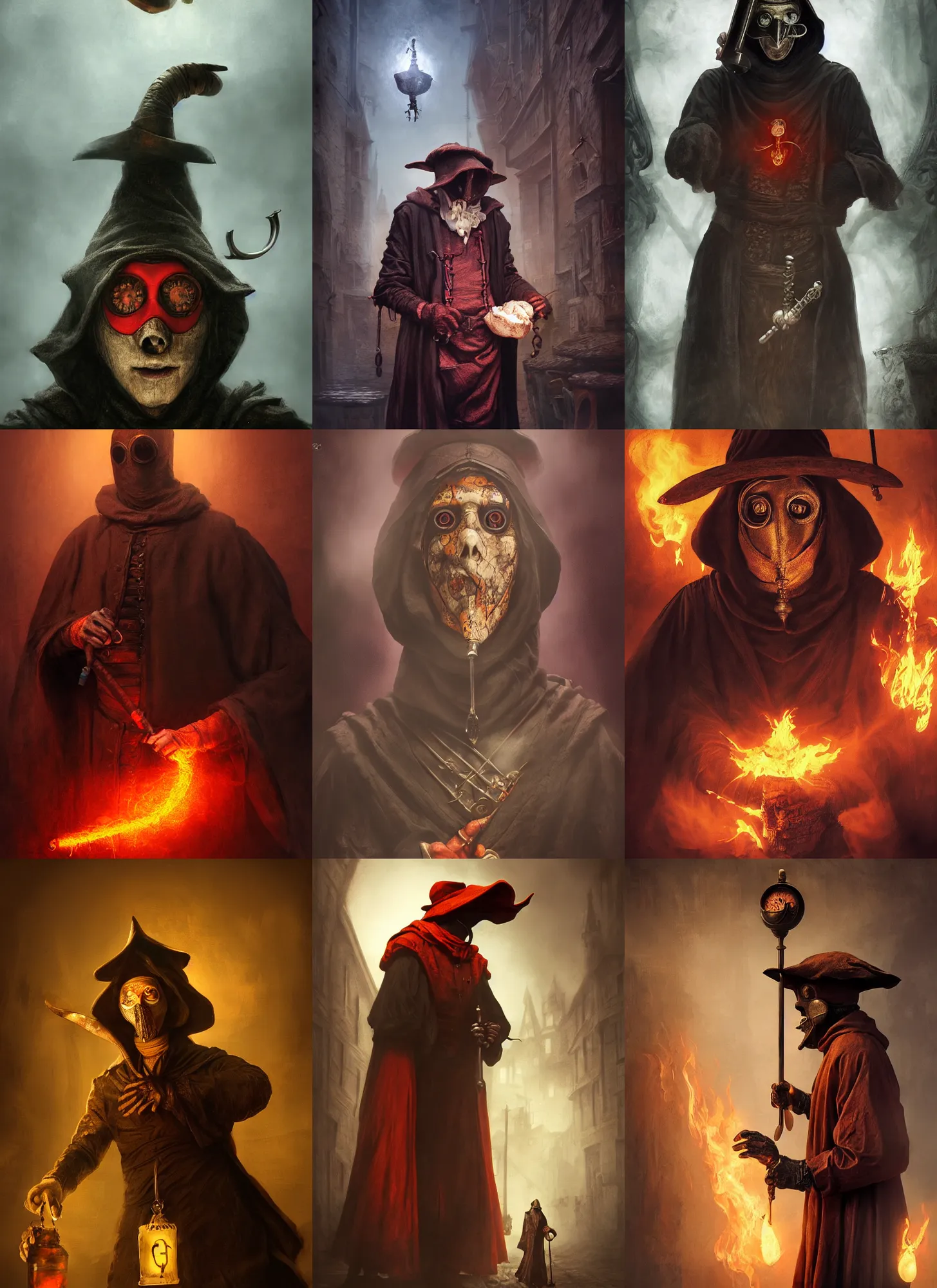 Prompt: the plague doctors assistant, vivid colors, dark shadows, contrast, concept art, sharp focus, digital art, Hyper-realistic, 4K, Unreal Engine, Highly Detailed, Dramatic Lighting, Beautiful, by Brom, bastien lecouffe-deharme