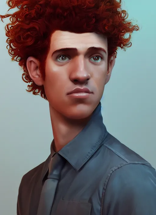 Image similar to illustration of curly orange hair men as a self portrait, smooth, unreal engine 5, octane, reflects, masterpiece artwork, ultra detailed, artgerm, as pixar film poster, digital art, trending on artstation, behance, deviantart