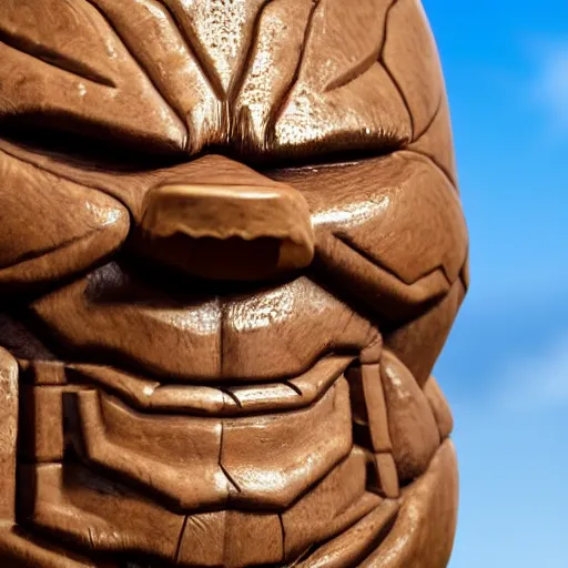 Image similar to a closeup photorealistic photograph of ben grimm's face on a tiki mug at trader vic's beach bar. fantastic four. tiki culture. bright scene. fine detail. this 4 k hd image is trending on artstation, featured on behance, well - rendered, extra crisp, features intricate detail, epic composition and the style of unreal engine.