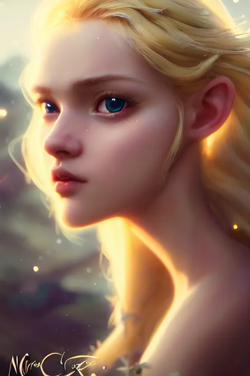 Image similar to cinematic shot of an epic portrait of a cute blonde fairy dressed in military clothes, stylised military clothes, shiny skin, beautiful eyes, beautiful, small details, night setting, realistic poster with volumetric light from craig mallism, artgerm, jeremy lipkin and michael garmash, unreal engine, radiant light, digital art, trends at art station, a masterpiece