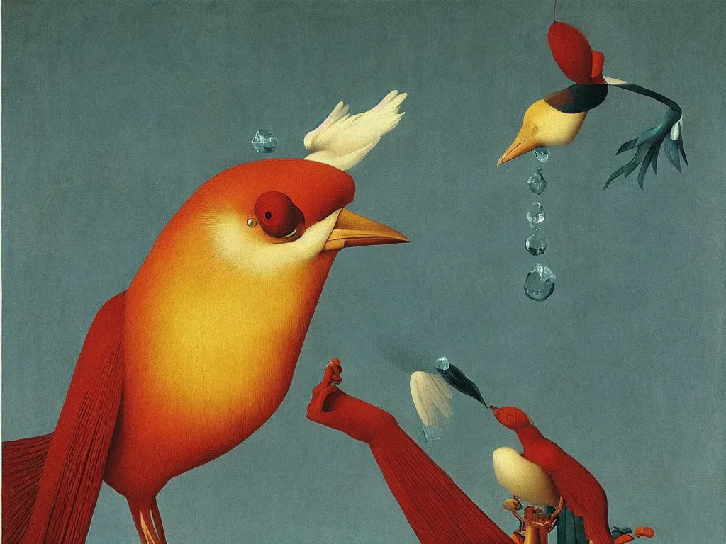 Image similar to beautiful exotic melancholy bird with ice. Jan van Eyck, Audubon, Rene Magritte, Agnes Pelton, Max Ernst, Walton Ford