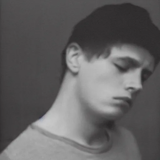 Image similar to sabattier effect flagrant portrait of a sad young dude 2 3 years old