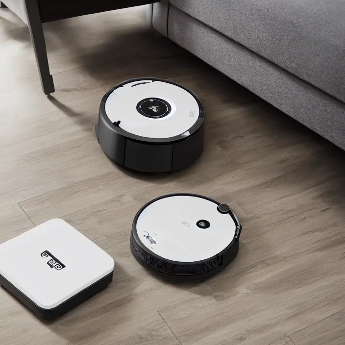 Image similar to A Roomba attachment with a stand and food tray to have a low effort robotic horderve waiter, product advertising, professional advertising, studio quality product