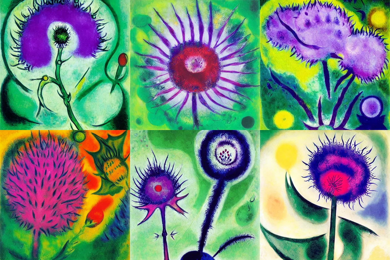 Prompt: artwork by Marc Chagall of a cirsium thistle,