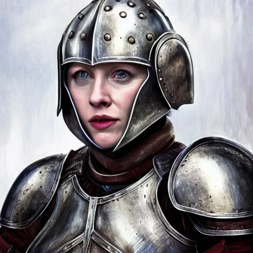 Prompt: head and shoulders portrait of a female knight, brienne of tarth, gwendoline christie, breastplate, helmet, game of thrones, by artgerm, face detail, extremely detailed, photo
