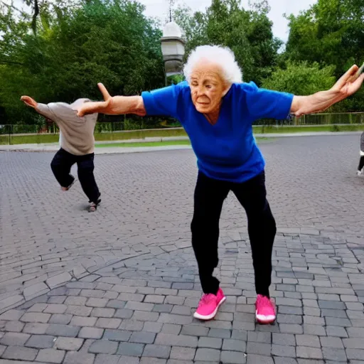 Prompt: Senior Citizens doing parkour