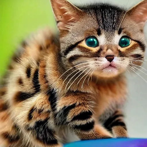 Image similar to photo of world's smallest cat the size of a honeybee, bee with the face of a cat