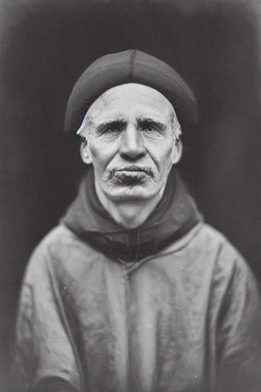 Image similar to a wet plate photo of a weasel friar