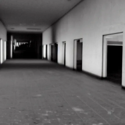 Prompt: beatiful cctv found footage of shadow creature lurking in an empty abandoned mall