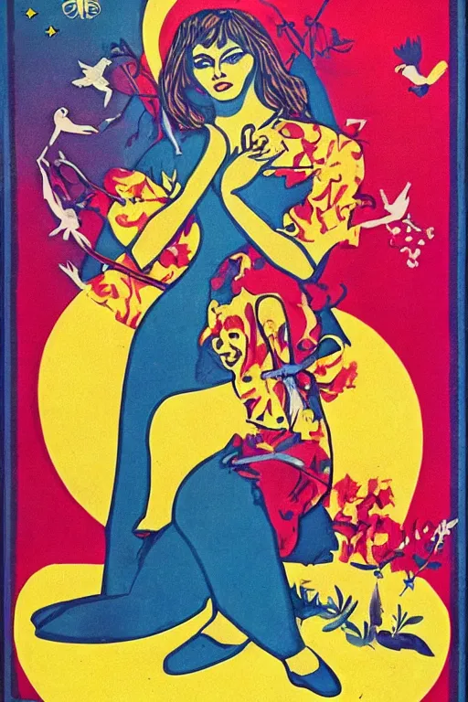 Prompt: poster for peace and love and harmony witch, 1 9 6 0 s