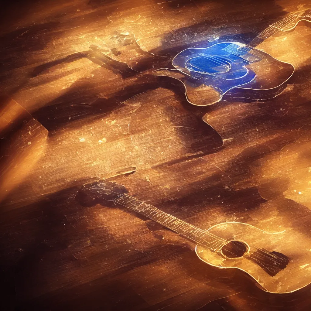 Image similar to guitar, crystal, art station, volumetric lighting, beautiful, golden hour, sharp focus, ultra detailed, concept art