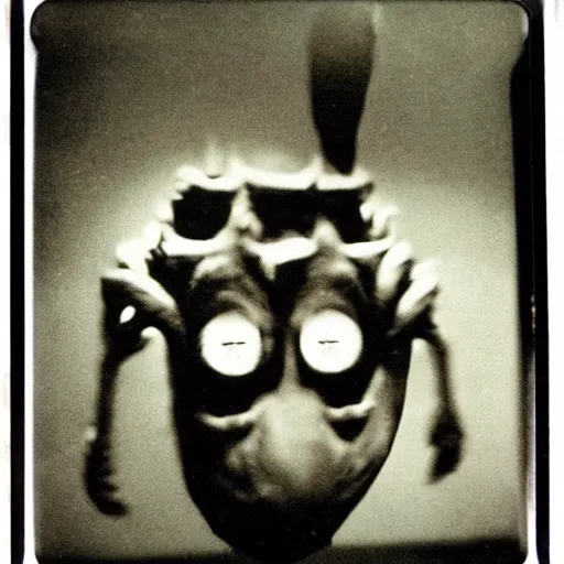 Image similar to vintage polaroid of a nightmarish mutated creature, studio lighting, from a 1 9 8 0 s japanese horror movie