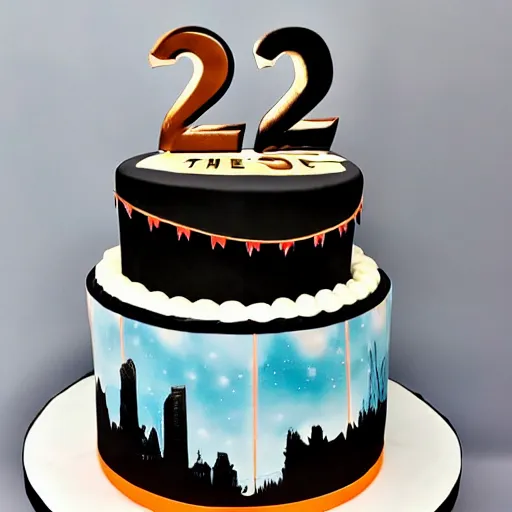 Prompt: the most epic, cinematic, detailed cake, with the number 25 on it