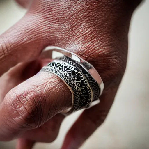 Image similar to a closeup hd photography of an intricate handcrafted finger ring