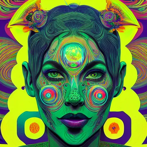 Image similar to An extremely psychedelic portrait, surreal, LSD, face, detailed, intricate, elegant, lithe, highly detailed, digital painting, artstation, concept art, smooth, sharp focus, illustration, art by Kilian Eng