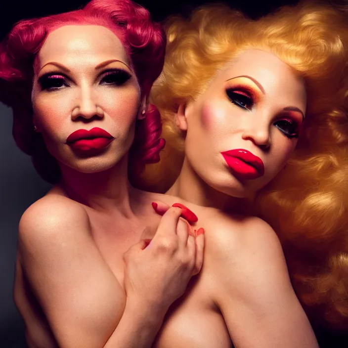 Image similar to photographic portrait face of Amanda Lepore, high light on the left, illuminated by a dramatic light, Low key lighting, light dark, High constrast, dramatic , Steve Mccurry, Greg Rutkowski, Alphonse Mucha, high quality, photo-realistic, four fingers maximum ,8K