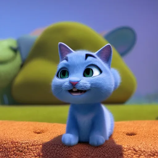 Image similar to a cute blue cat as a pixar disney character from up ( 2 0 0 9 ), unreal engine, octane render, 3 d render, photorealistic