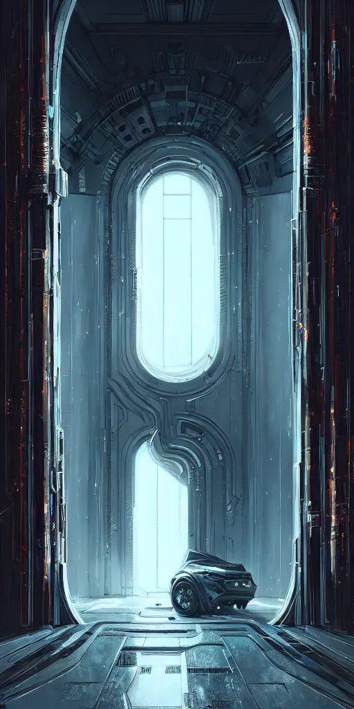 Image similar to hyper realistic ornate sci - fi double door by maciej kuciara, darek zabrocki, well - lit