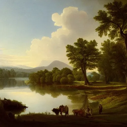 Prompt: A serene landscape in the style of Asher Brown Durand.
