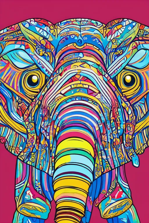 Prompt: A portrait of a baby elephant, sticker, highly detailed, colorful, illustration, smooth and clean vector curves, no jagged lines, vector art, smooth