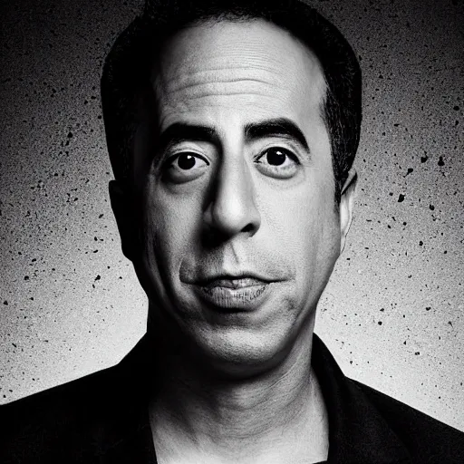Prompt: Black and white portrait photograph of asian Jerry Seinfeld. 8k resolution. Time magazine. Dramatic lightning. Serious.