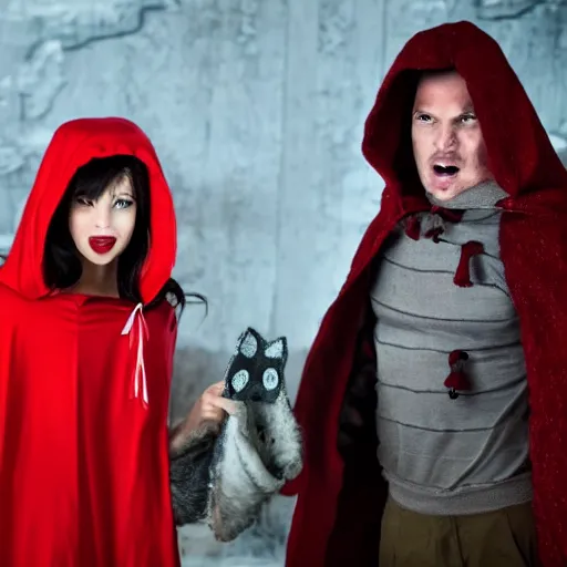 Prompt: little red riding hood and the big bad wolf team up for a heist