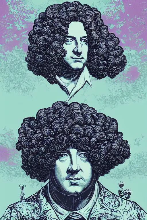 Prompt: vaporwave Dan Mumford style painting (portrait of Louis xiv) in the style Rob Lefield and Dan Mumford Dan Mumford Dan Mumford, Dan Mumford, Greg rutkowski, trending on artstation, digital art, surrealism, macro