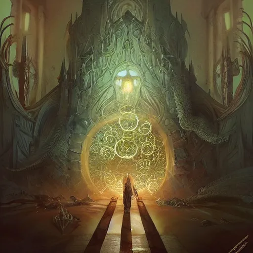 Image similar to “an eldritch tome with a portal on its pages, D&D, fantasy, intricate, cinematic lighting, highly detailed, digital painting, artstation, concept art, smooth, sharp focus, illustration, art by Artgerm and Greg Rutkowski and Alphonse Mucha”