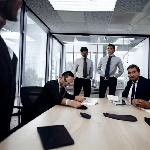 Image similar to rat businessmen in an office, wide angle