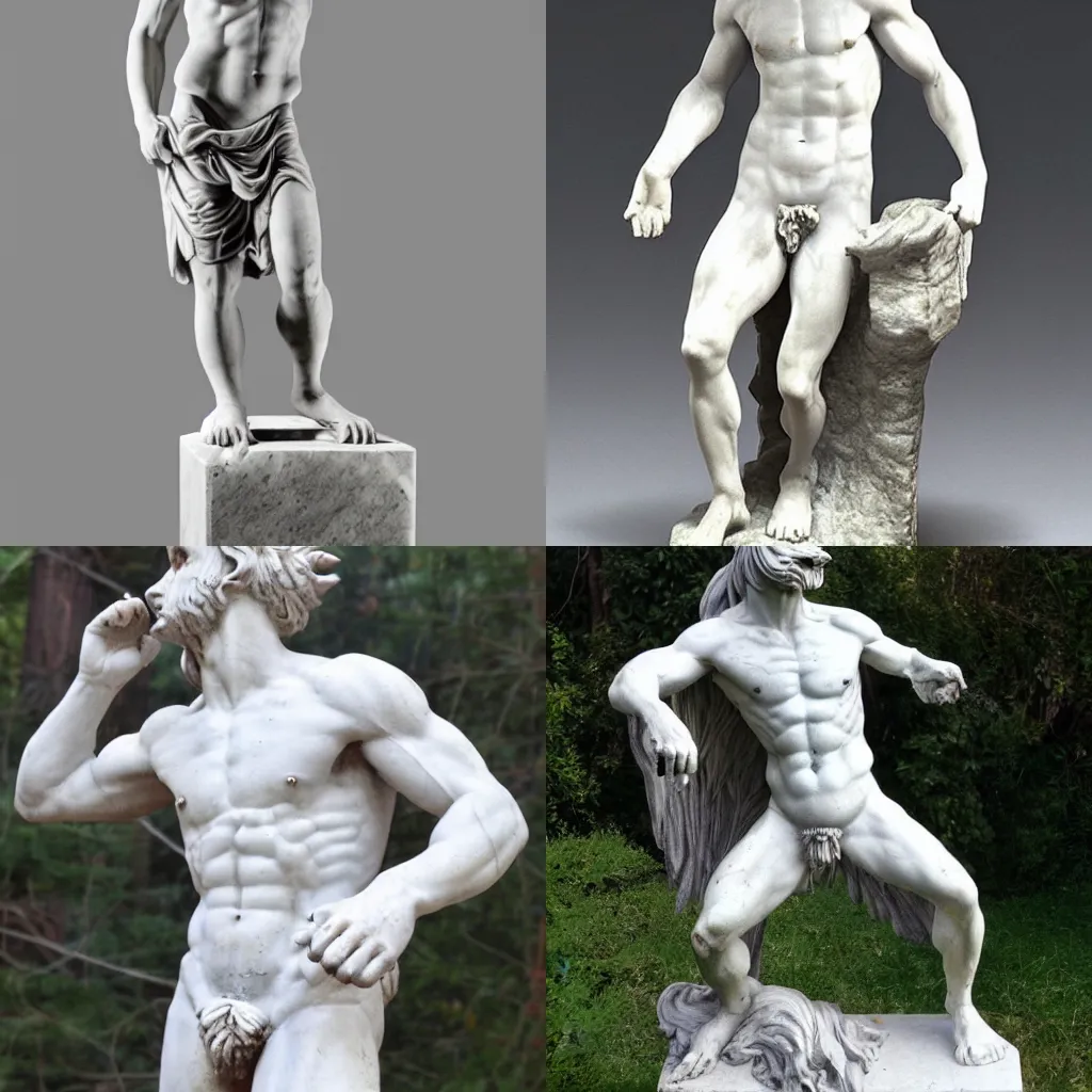 Prompt: roman marble statue of a werewolf