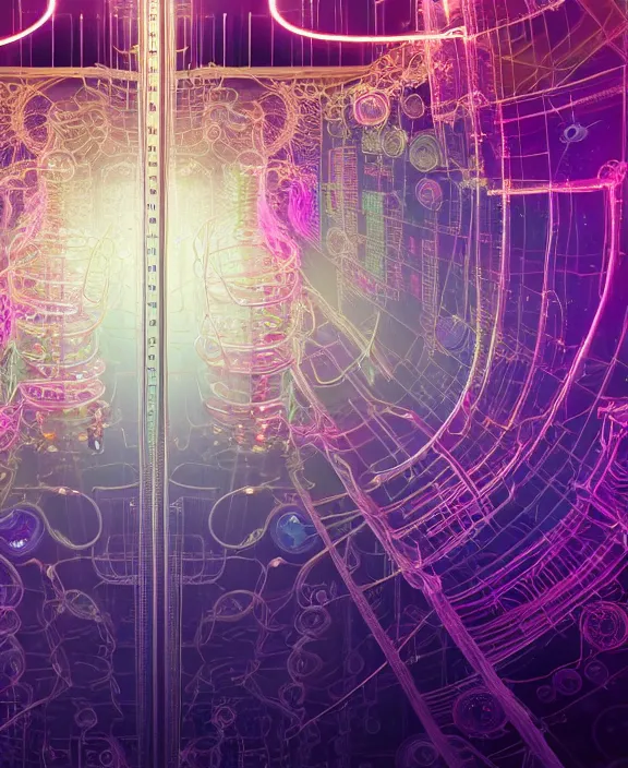 Image similar to intricate opulent transparent clear see - through portrait of microbes, fractal, neon lights, circuitry, dense industrial environment, ultra realistic, concept art, art deco, photorealistic, octane render, 8 k, unreal engine. art by nori inoguchi and sam kaplan and zachary goulko and christopher marley and artgerm