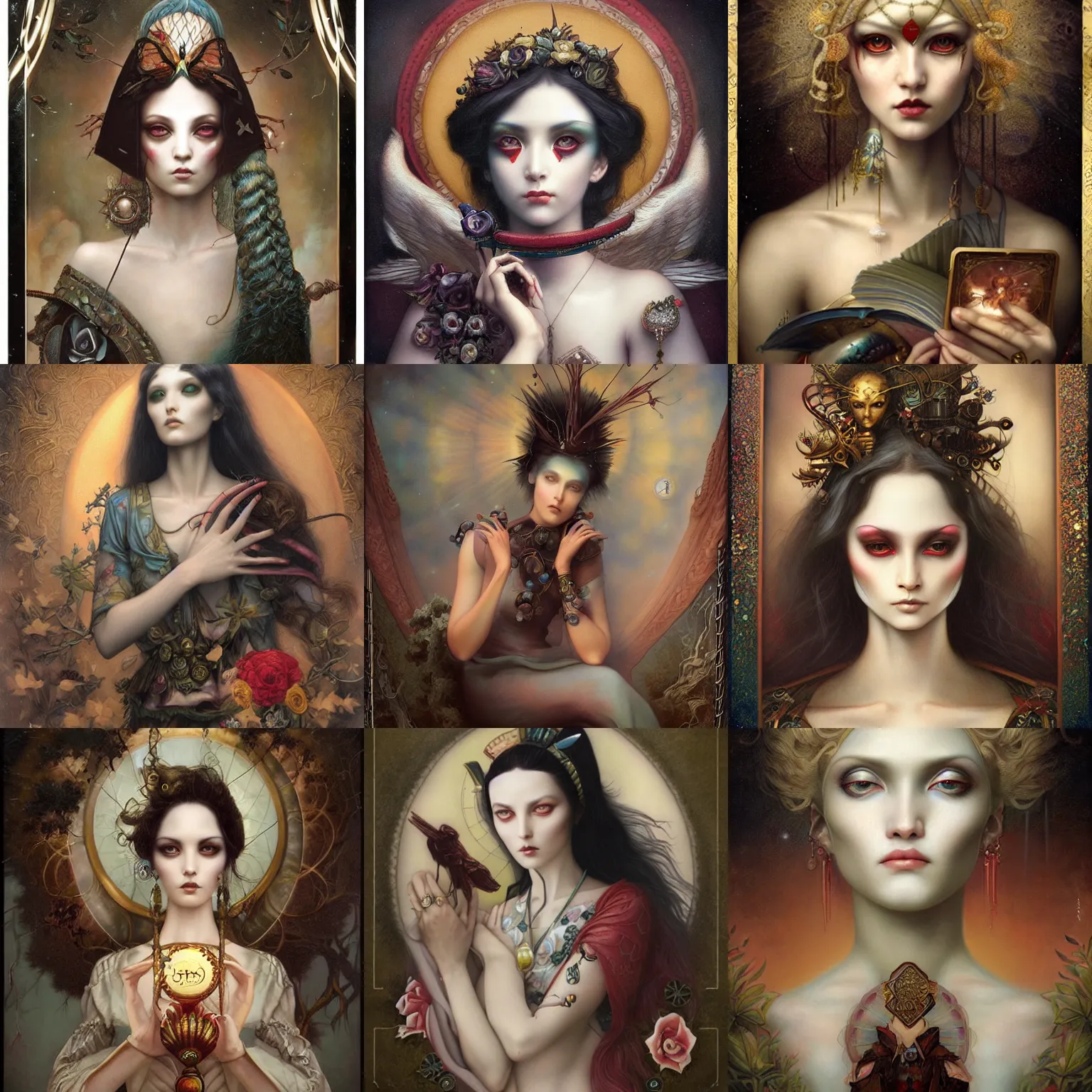 Prompt: digital painting by tom bagshaw, ayami kojima, mark ryden in the style of thoth tarot card