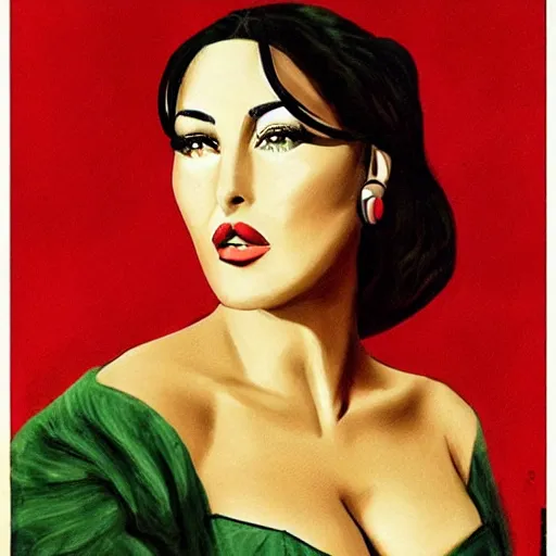 Image similar to “Monica Bellucci portrait, color vintage magazine illustration 1950”