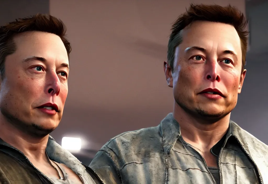 Image similar to a screenshot of elon musk in the video game in the last of us. close up, 3 d rendering. unreal engine. amazing likeness. very detailed.