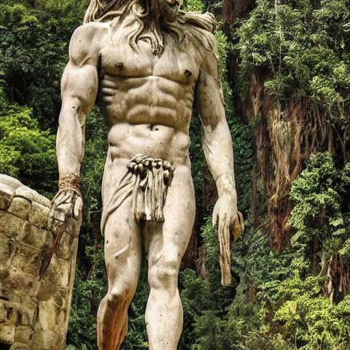 Image similar to cursed valley, ancient god statue, jungle