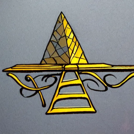 Image similar to a serpent with a pyramid shell made from metal, anime art style