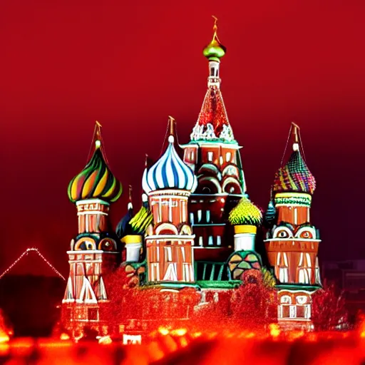 Image similar to high quality image of Red Square in Moscow in flame, detailed, realism