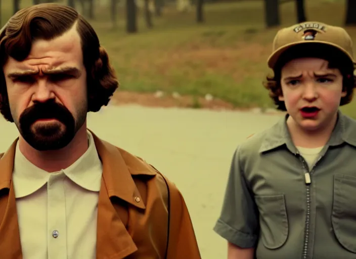 Image similar to film still of jim hopper as mike wheeler in stranger things, 8 k